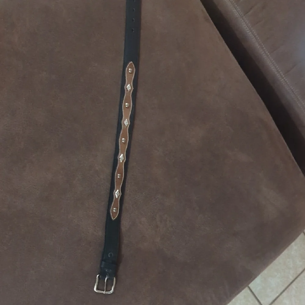 Western Black and Brown Leather Belt with Jewel Metal Studs
